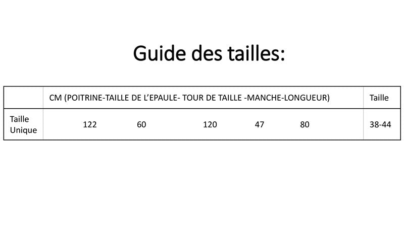 guide des tailles pour chemise en soie DAILY