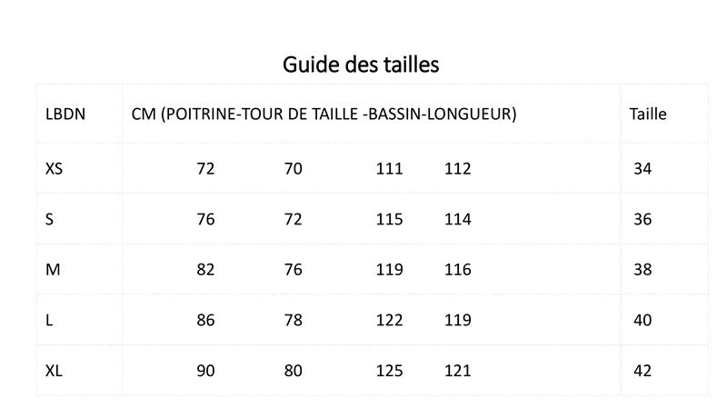 guide des tailles pour la robe de soirée en soie SOIREE