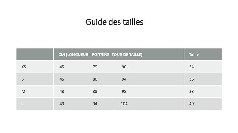 guide des tailles pour top unis en soie 